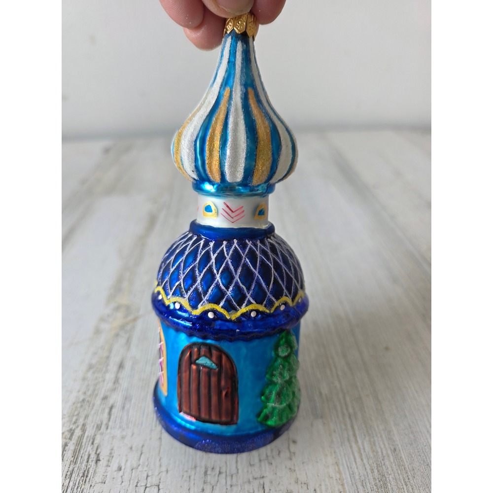 Vintage radko Russian chapel building glitter ornament Xmas tree